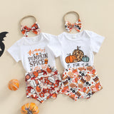 Halloween Joskaa Lioraitiin 0-18M 3Pcs Baby Girls Halloween Outfit Pumpkin/Letter Print Short Sleeve Romper Shorts Headband Set