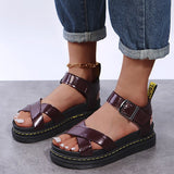 Joskaa Open Toe Flatform Wedges Shoes Woman Summer Beach Sandals Sexy Women Plus Size PU Leather Sandalias Mujer Sapato Feminino