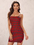 Joskaa hoco dresses Retro Plaid Sexy Spaghetti Strap Bodycon Mini Dresses Summer Women Casual Party Short Fashion Backless Short Dresses Vestido