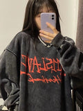 Joskaa Deeptown Emo Gothic Print Oversized Sweatshirts Women Harajuku Vintage Loose Hoodies Long Sleeve Crewneck Pullovers Female Tops