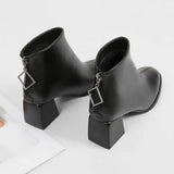 JOSKAA Winter Boots Lady Boots-Women Autumn Shoes Zipper Elegant High Heel Rubber Ankle Solid Basic Casual Square Toe PU Sewing Le