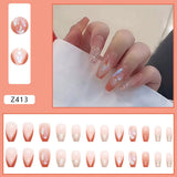 Joskaa 24Pcs False Nails Crystal Sequins with Pearl Diamond Decorations Ballerina Fake Nail Patch Back To School Nails