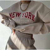 Casual Printed Letter Fleece Sweatshirt 2 Piece Set O-neck Top Trousers Women Suit 2022 Autumn Winter  Female Sports Suits