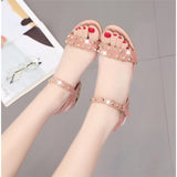 Joskaa  2024 Summer New Style Rhinestone Rivet Suede Sandals Large Size Female Korean Version Of The Thick-Soled Wild Fashion Sandals