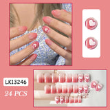 Joskaa 24pcs/set Fake Nails Gradient Pink Love Designs False Nails With Glue Short Square Cute Sweet Nail Art Press On Fake Nail Tips August Nails 2024