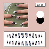 Joskaa Short Almond Y2k Nails Press On Nail With Black Pentacle Star Designs 24pcs White French False Nails Rhinestone Fake Nail Tips August Nails 2024