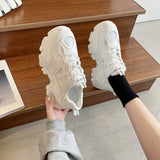 Joskaa New Black Dad Chunky Sneakers Casual Vulcanized Shoes Woman High Platform Sneakers Lace Up White Sneakers Women 2024