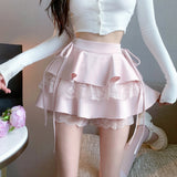 JOSKAA 2024 new Kawaii Soft Girl Aesthetic Coquette Dollette Ruffle Lace Mini Skirt