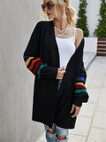 Joskaa Women Knitted Cardigans Sweater Autumn Winter Loose Rainbow Stripes Fall Coats Casual Chic Long Cardigans For Women 2024 Fashion