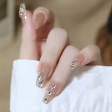 Joskaa 24p Fake Nails Ice Glitter Diamond False Nail Piece Wear Nail Enhancement Patch Ballerina Press On Nails Set