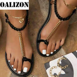 Joskaa Women Shoes New 2024 Fashion Outdoor Beach Open Toe Slides Buckle Strap Sandals Casual Weave Chain Shallow Slippers Flats Shoes