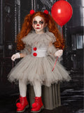 Halloween Joskaa Joker Pennywise Girls Tutu Dress Kids Gray Creepy Clown Halloween Costume Cosplay Clothes Children Birthday Fancy Dresses