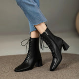 JOSKAA Winter Boots Lady Boots-Women Autumn Shoes Zipper Elegant High Heel Rubber Ankle Solid Basic Casual Square Toe PU Sewing Le