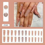 Joskaa 24P Fake Nails Press on Nails Set Diamond Streamer Flash Fly Butterfly Seamless Removable False Nail Barbie Nail August Nails 2024