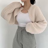 Joskaa MEXZT Korean Fashion Women Loose Short Knitted Cardigan Sweater Fall Harajuku Lantern Sleeve Y2k Clothes Female Vintage Crop Top