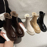 Joskaa Winter Boots for Women 2024 Waterproof Snow Boots Ladies Thicken Plush Ankle Boots Fashion Zippers Platform Chelsea Boots Fur Boots Outfit