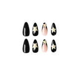 Joskaa 24pcs/box Fake French y2k Nails Press On Long Stiletto Almond Shape Wearable False Nails With Stars Designs Full Cover Nail Tips August Nails 2024