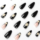 Joskaa 24pcs/box Fake French y2k Nails Press On Long Stiletto Almond Shape Wearable False Nails With Stars Designs Full Cover Nail Tips August Nails 2024