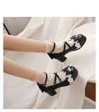 Joskaa Women High Heels Mary Jane Pumps Party Wedding Cosplay White Pink Black Ruffles Bow Princess Cosplay Lolita Shoes 2024