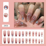 Joskaa 24Pcs Super Shiny False Nails 3D Drop Diamond y2k Mid-length Coffin Ballet Fake Nails Full Finished Fake Nail Barbie Nail