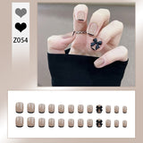 Joskaa 24P Fake Nails Press on Nails Set Diamond Streamer Flash Fly Butterfly Seamless Removable False Nail Barbie Nail August Nails 2024