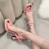 Joskaa Women High Heels Ankle Strap Sandals Summer 2024 Fashion Square Toe Platform Sandalias Mujer Sexy   Party Shoes Woman