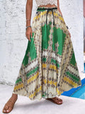 Joskaa Elegant Women Bohemian Vintage Print Long Skirt Summer High Waist Lace Up Casual Loose A-line Holiday Beach Skirt Female XXL