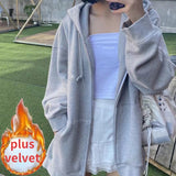 Joskaa Deeptown Korean Style Oversize Gray Hoodies Women Streetwear Loose Hooded Sweatshirt Female Casual Black Long Sleeve Tops Jacket
