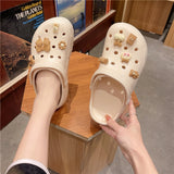 Joskaa Summer Women Slippers Shoes With Charms Jewelry Garden Shoes Wedges Platform Sandals Antiskid Female Clogs Flip Flops For Woman