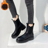 Halloween Joskaa TUINANLE Chelsea Boots Chunky Boots Women Winter Shoes PU Leather Plush Ankle Boots Black Female Autumn Fashion Platform Booties