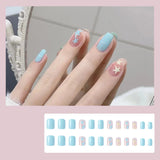 Joskaa 24pcs Gradient False Nails Cute Star Printed Design Fake Nail Short Square Faux Ongles Manicure Nail August Nails 2024