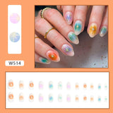 Joskaa 24pcs Short Round Fake Glitter Nails Press On y2k Nails Acrylic Nail Kits Full Cover Colorful Stars False Nails Almond Nail Tips August Nails 2024