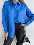 JOSKAA Back to school  Casual Klein Blue Shirt Spring Summer Long Sleeve Cotton Blouse Office Lady Elegant Solid Loose Tops Oversize Green Blusa Tunic