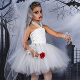 Halloween Joskaa Ghost Bride Girls Halloween Costume Tutu Dress With Gloves Veil Teen Girls Cosplay Costume Fancy Dress Up Kids Party Dresses