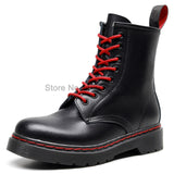 Joskaa 2024 Spring Autumn Women Flat Black Leather Boots Female Round Toe Red Lace Up Boots Men Motorcycle Punk Shoes Unisex Plus Size