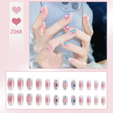 Joskaa 24P Fake Nails Press on Nails Set Diamond Streamer Flash Fly Butterfly Seamless Removable False Nail Barbie Nail August Nails 2024