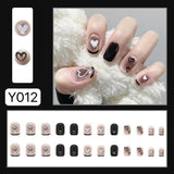 Joskaa 24pcs Long Ballerina False Nails Pink Heart Love Rhinestones Rose Designs Fake Nails Back To School Nails