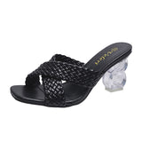 Joskaa Transparent Strange High Heels Sandals Women Summer 2024 Plus Size Weave Female Slippers Fashion Yellow Open Toe Slides