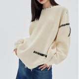 Joskaa Tawaaiw Y2k Retro Sweater Women  Ripped Knitted Pullover Autumn Winter O Neck Casual Loose Lazy Broken Sweater Jumpers Fashion