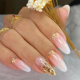 Joskaa Nail Inspo 2024 Summer 24pcs Almond False Nails Fresh Flower Rhinestone French Press On Nails 2024 Summer New DIY Detachable Full Set Nail Tips