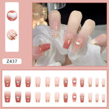 Joskaa 24Pcs Super Shiny False Nails 3D Drop Diamond y2k Mid-length Coffin Ballet Fake Nails Full Finished Fake Nail Barbie Nail