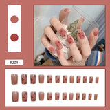 Joskaa 24pcs Long Gradient Nude False Nail With Glue Simple Ins Style Artifical Press On Nails Acrylic Nails Blueberry Milk Nails