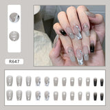 Joskaa Nail Inspo 2024 Summer 24pcs Coffin False Nails French Butterfly Gradient Press On Nails 2024 Summer Fresh New DIY Detachable Nail Tips