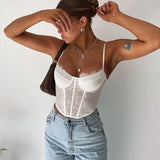 Joskaa Sexy Black Lace Corset Top Crop Backless 2024 Summer Y2K Tank Top Women Tube Sleeveless Cami Off Shoulder Brown