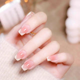 Joskaa 24pcs Long Gradient Nude False Nail With Glue Simple Ins Style Artifical Press On Nails Acrylic Nails Blueberry Milk Nails