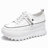 Joskaa  5.5Cm Genuine Leather Platform Wedge Shoes Chunky Sneaker White Casual Shoes Comfortable Breathable Spring Autumn Shoes