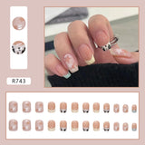 Joskaa 24pcs Gradient False Nails Cute Star Printed Design Fake Nail Short Square Faux Ongles Manicure Nail August Nails 2024