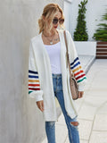 Joskaa Women Knitted Cardigans Sweater Autumn Winter Loose Rainbow Stripes Fall Coats Casual Chic Long Cardigans For Women 2024 Fashion