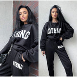 Joskaa Loose O-Neck Letter Print Tracksuit Women Casual Long Sleeve Sweatershirt 2 Piece Set Autumn Female Sport Pants Suit