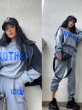 Joskaa Loose O-Neck Letter Print Tracksuit Women Casual Long Sleeve Sweatershirt 2 Piece Set Autumn Female Sport Pants Suit